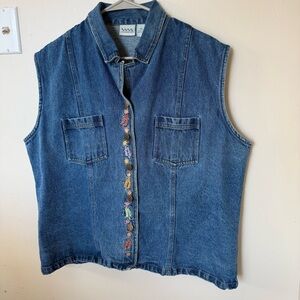 VTG White Mountain Traders Embroidered Denim Vest Button Front XXL